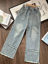 Стильные джинсовые штаны на девочку с бахромой Синий A28, 12, YY baby, Синий, Для девочек, Весна Осень, 164
