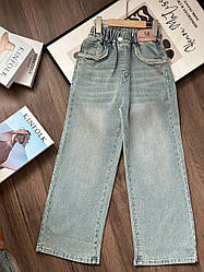 Джинси для дівчинки з буквою "М" шрокие Синій 9006, 100, H.My Fashion, Синій, Для дівчаток, Весна Осінь, 152