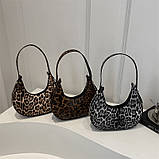 Жіноча сумка багет 6152 леопардова через плече сіра, фото 10