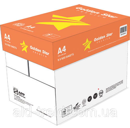 Папір офісний A4 70г/м2 Golden Star (500арк) * Ящик (5 пачок), фото 1