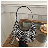 Жіноча сумка багет 6152 леопардова через плече сіра, фото 3