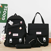 Рюкзак шкільний підлітковий набір 5в1 тканина оксфорд чорний (5-0354)