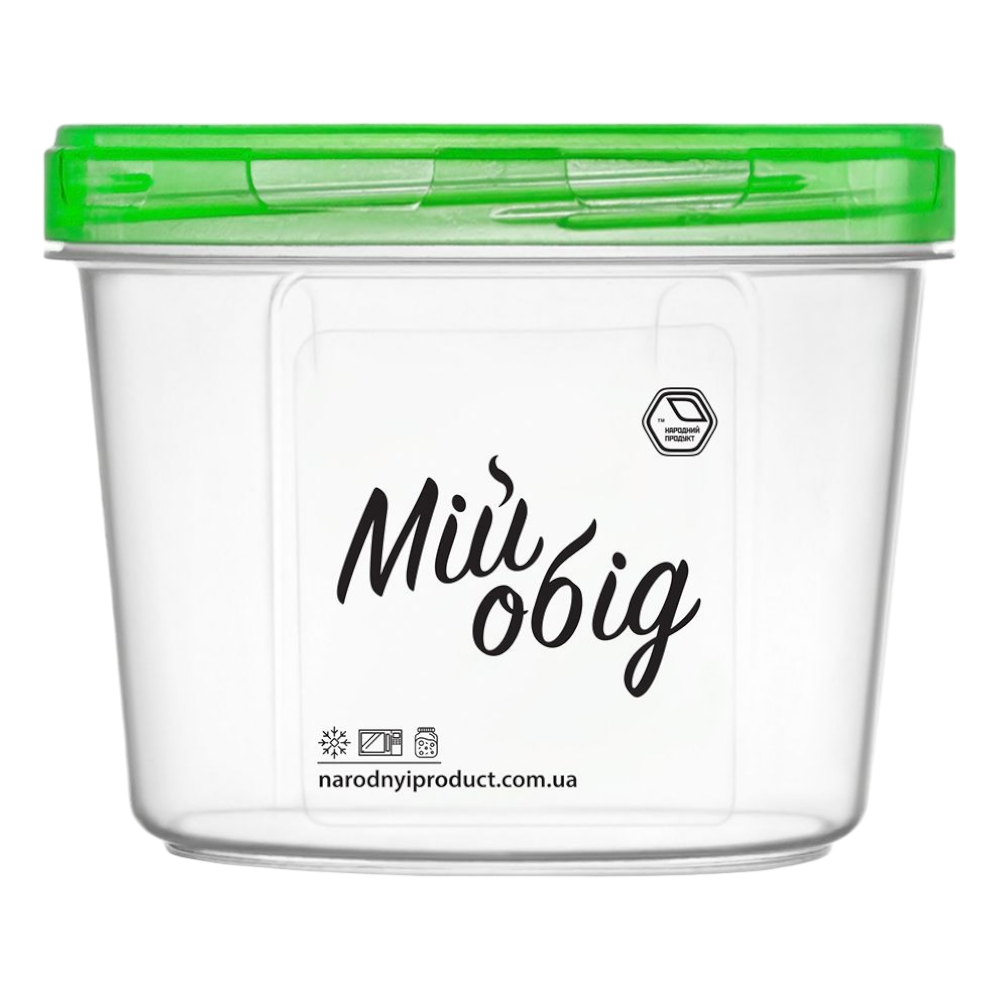 Емкость круглая "Мій обід" 0,5л (зеленая крышка) ø110, H=82мм, Контейнер для їжі круглий