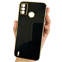 Чохол для Tecno Spark 6 Go (KE5) чорний із золотим обідком силіконовий глянцевий