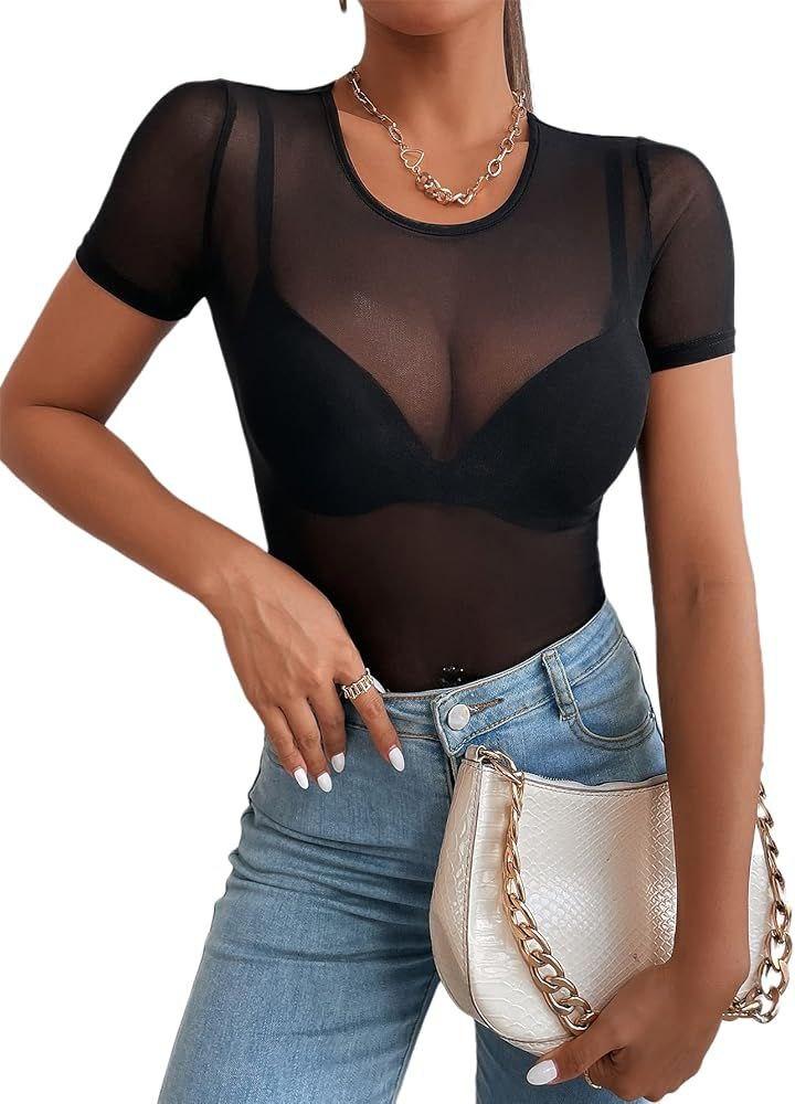 Жіноча чорна футболка однотонна обтисла із сітки (р. 42-46) 80171302, фото 1