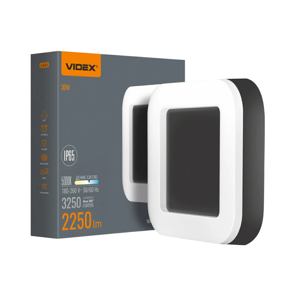 LED світильник IP65 квадратний VIDEX 30W 5000K 220V Black VL-BHFS-305B