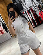 Літній жіночий прогулянковий трикотажний комбінезон | Жовтий, білий колір | Сезон літо