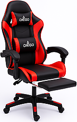 Крісло геймерське DIEGO з підставкою для ніг і масажем чорно-червоне