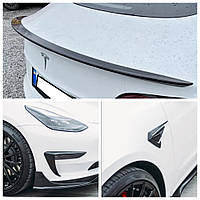 Тюнинг-комплект Tesla Model 3: спойлер, накладки переднего бампера и боковые камеры черный глянец | Обвес