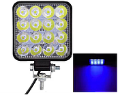 Led фара синя квадратна 48w 12-24v mini для роботи обприскувача (85*85*20 мм)