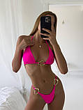 Рожеий роздільний купальник з золотистим декором, для максимальної засмаги, фото 3