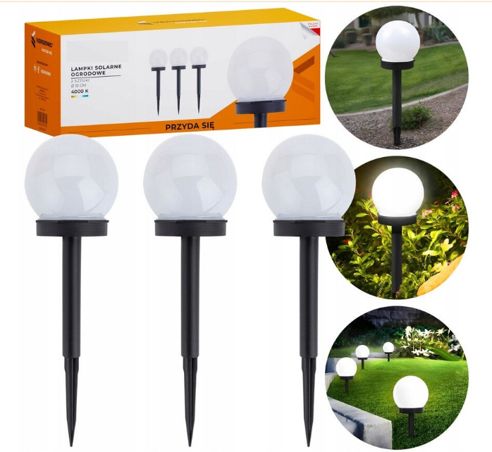 Набір садових світильників на сонячній батареї біла пластикова куля 10см - 3шт., фото 1