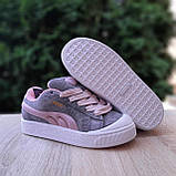 Сірі Замшеві жіночі кросівки Puma Suede XL Crush Preserves сірі з пудрой / Демісезонні кеди Пума Сьюд, фото 8