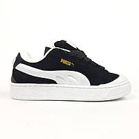 Чорні Замшеві жіночі кросівки Puma Suede XL Crush Preserves чорні на білій / Демісезонні кеди Пума Сьюд