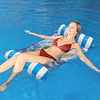 Матрац для плавання надувний з сіткою та підголовником, у смужку, Блакитний, 130x70см
