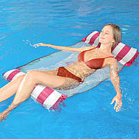 Матрац для плавання надувний з сіткою та підголовником, у смужку, Рожевий, 130x70см