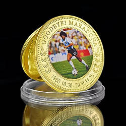 Сувенірна монета серія футбол "Прощавай! Марадона" 1960-2020г (голд)
