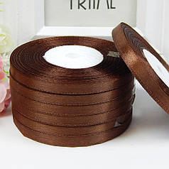 Стрічка атласна однотонна, 0,6 см, №74 коричневий (рулон 33 м)