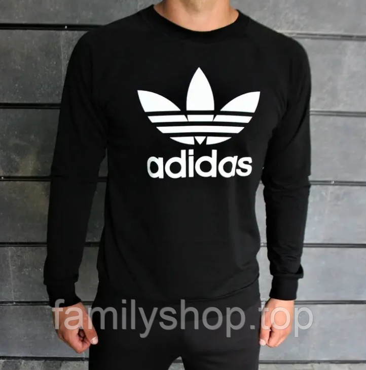 Чоловічий світшот Adidas стильний трикотажний повсякденний весна-осінь, чорний, розмір S, M, L, XL, XXL, фото 1