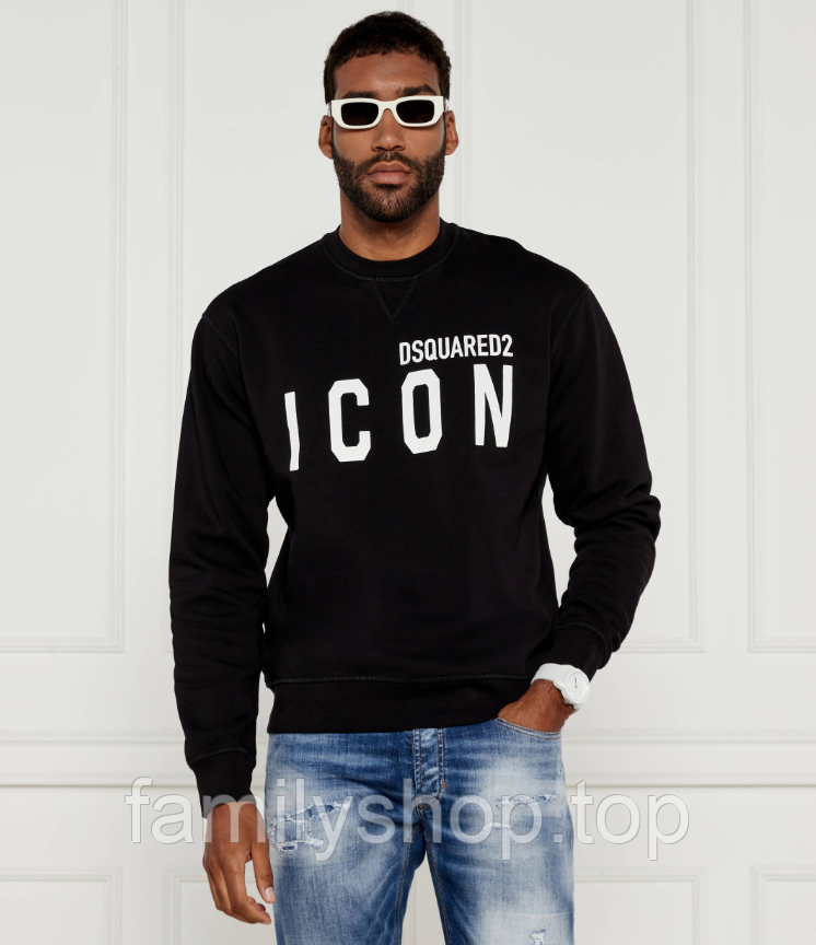 Стильний чоловічий світшот Dsquared 2 Icon чорний трикотажний молодіжний бавовняний, розмір S, M, L, XL, XXL, фото 1