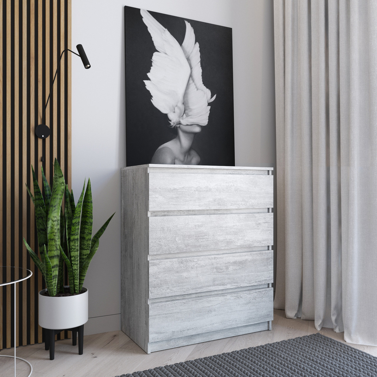 Комод колір бетон без ручок 4 шухляди шириною 80 см h98*80*40 см, фото 1