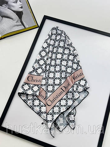 Шовкова брендова хустка Christian Dior 90*90 см біла ручна обробка краю, фото 1