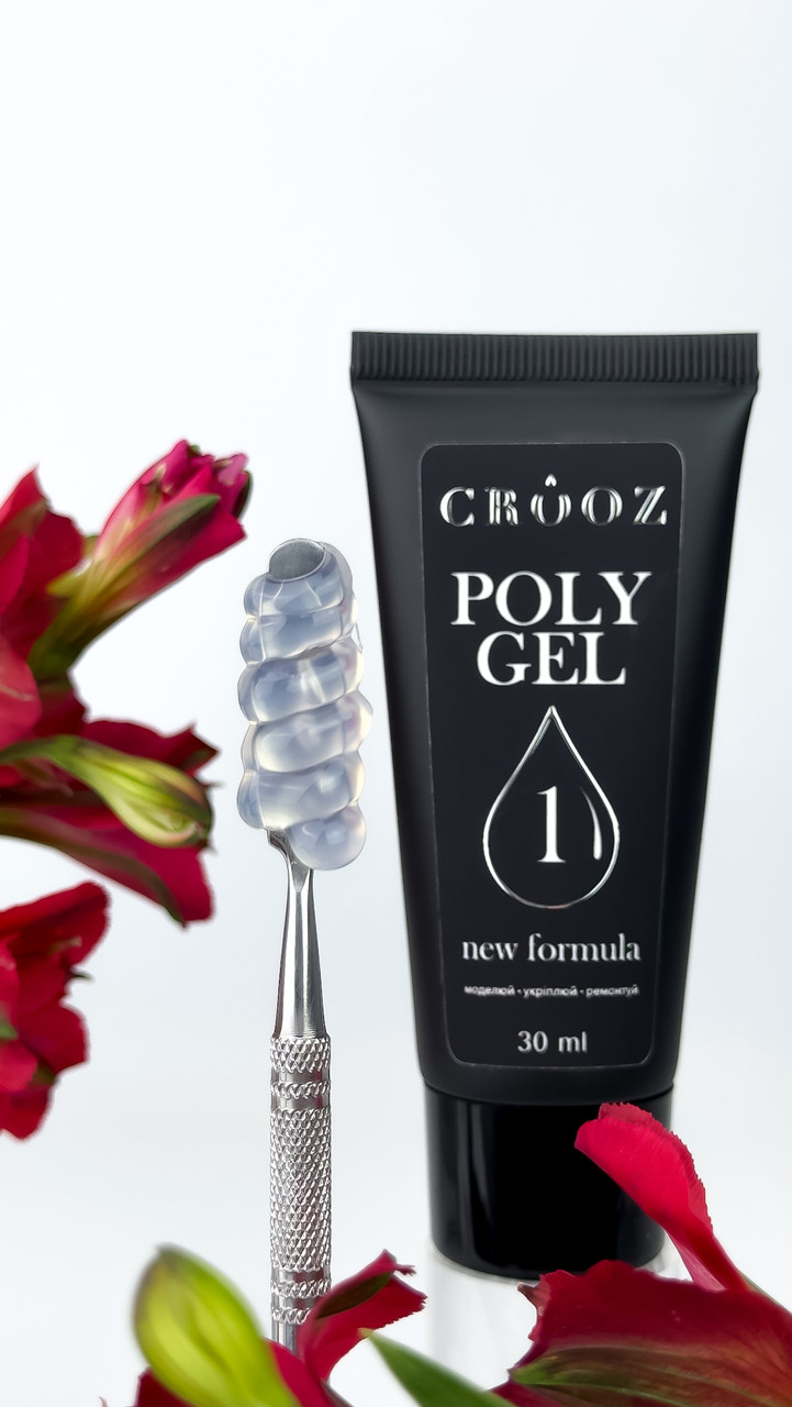 Полігель Crooz №01 Polygel New Formula для зміцнення та нарощування нігтів, 30 мл (прозорий), фото 1