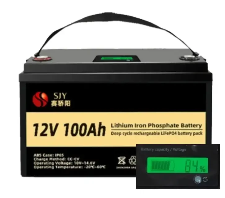 Акумулятор SJY LiFePO4 12V, 100Ah, 1280Wh BMS, LCD экран для ДБЖ (клас А), фото 1