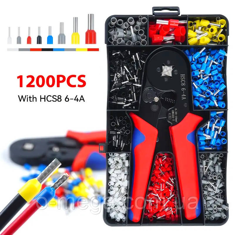 Кліщі HSC8 6-4A для опресування 0.25-10 мм² та набір наконечників 1200 штук