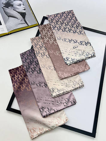 Шовкова брендова хустка Christian Dior 90*90 см градиент бузковий ручна обробка краю, фото 2