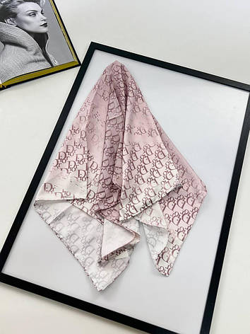 Шовкова брендова хустка Christian Dior 90*90 см градиент бузковий ручна обробка краю, фото 1