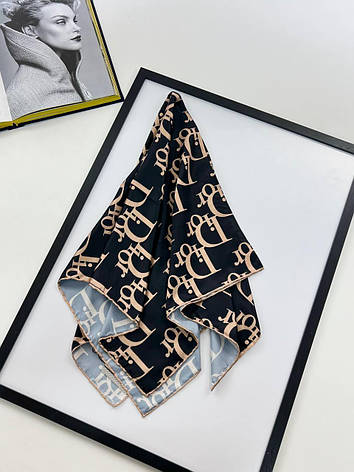 Шовкова брендова хустка Dior 90*90 см чорна ручна обробка краю, фото 1