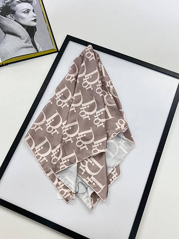 Шовкова брендова хустка Dior 90*90 см мокко ручна обробка краю, фото 1