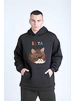 Модне чорне чоловіче оверсайз худі зі стильним дизайном