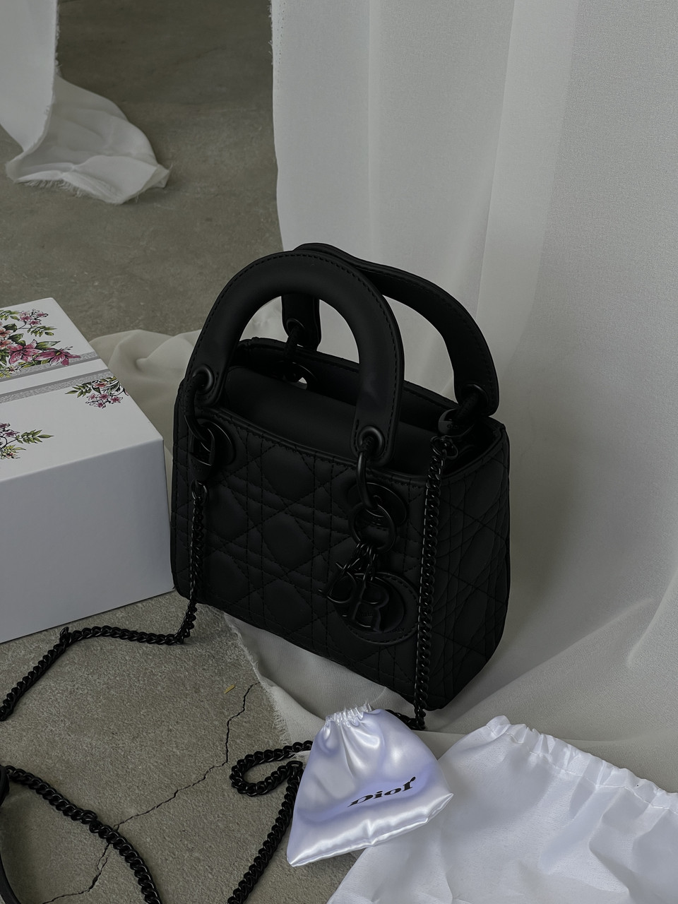 Сумка жіноча Mini Lady Dior Bag Black Ultramatte Cannage чорний матовий Діор (Premium), фото 1