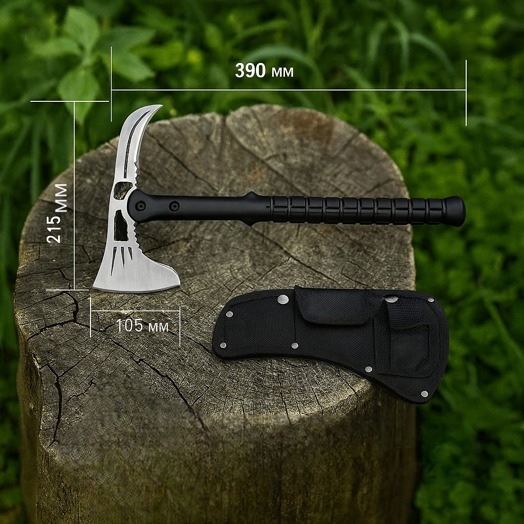 Сокира тактична 39 см з лезом з нержавійки та чохлом для пояса – для кемпінгу, полювання, туризму, фото 1