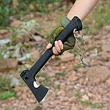 Сокира туристична 5 в 1: тактична похідна сокира з огнивом, свистком і чохлом, довжина 35 см, фото 6