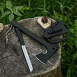 Сокира туристична 5 в 1: тактична похідна сокира з огнивом, свистком і чохлом, довжина 35 см, фото 7