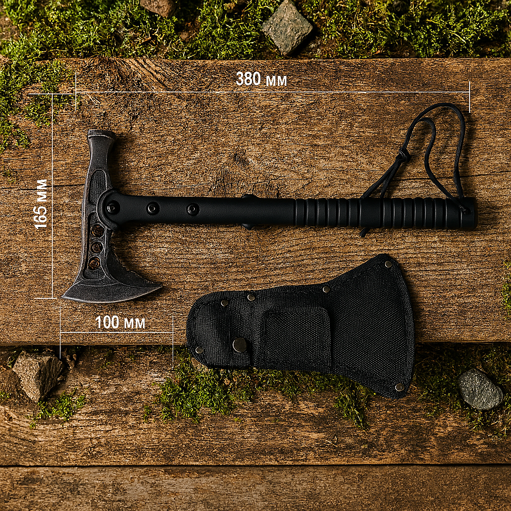 Тренувальна сокира-томагавк з відбійником та чохлом, 38 см, легкий тактичний імітатор TPR+пластик, фото 1