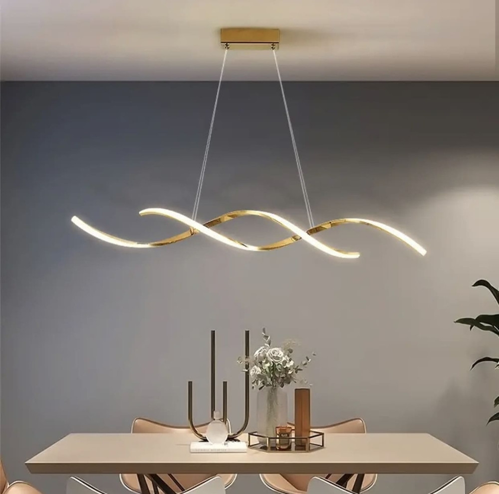 Подовжена хвиляста люстра в золотому корпусі завдовжки 100 см | Line F | Арт. H18L-1000 GD, фото 1