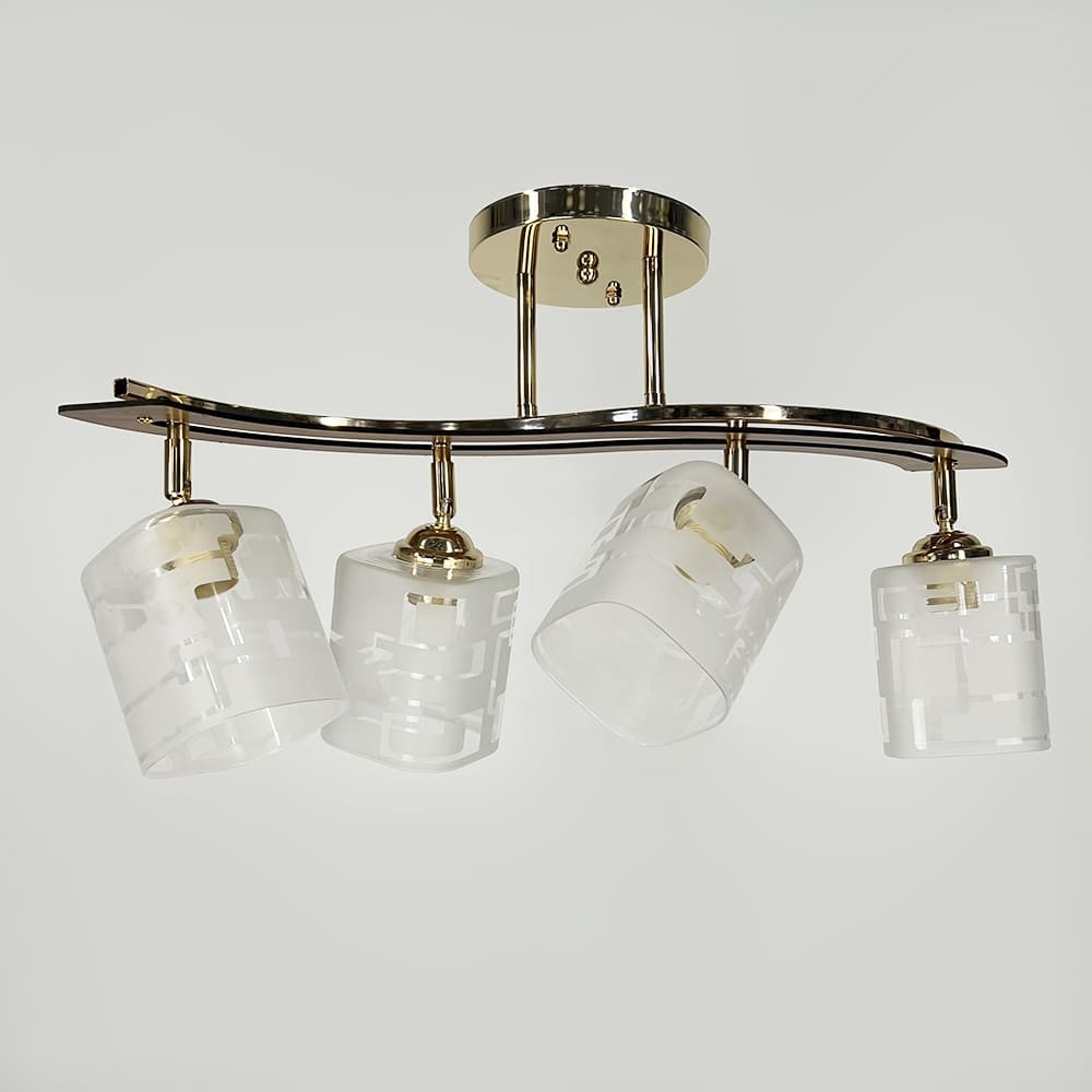 Золотий світильник із декором дерева на 4 плафони в корпусі 60 см | Line F | Арт. 6032/4 GD, фото 1