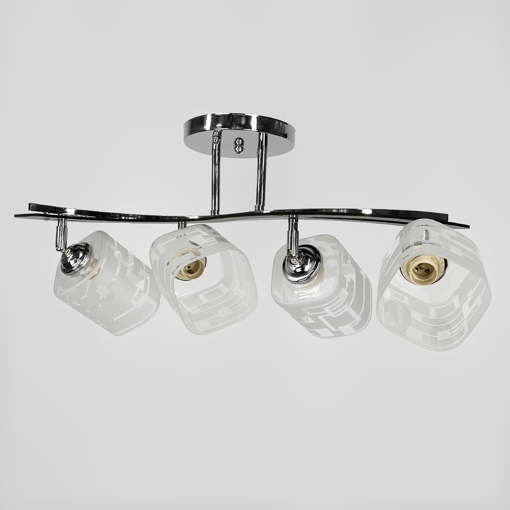 Срібний світильник із декором дерева на 4 плафони в корпусі 60 см | Line F | Арт. 6032/4 CH, фото 1