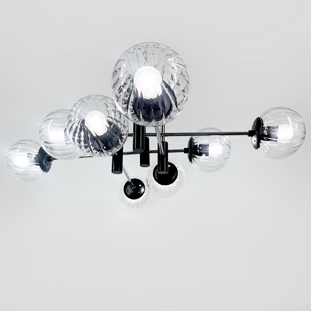 Стельова люстра в хромованому корпусі на 8 прозорих плафонів Ø 85 см | Line F | Арт. 51797/8 CH+BK+CL, фото 1