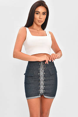 Спідниця жіноча однотонна синього кольору 204444T Безкоштовна доставка