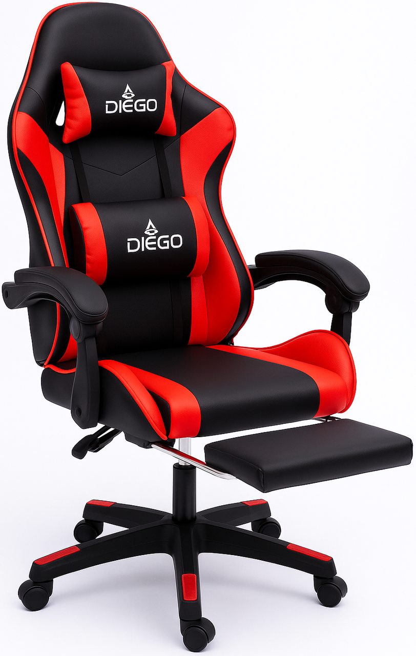 Крісло геймерське DIEGO з підставкою для ніг і масажем чорно-червоне, фото 1