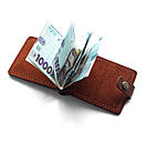 Шкіряний затискач для грошей і карток KOCH Cognac з кнопкою, натуральна шкіра Crazy Horse, ручна робота, фото 5