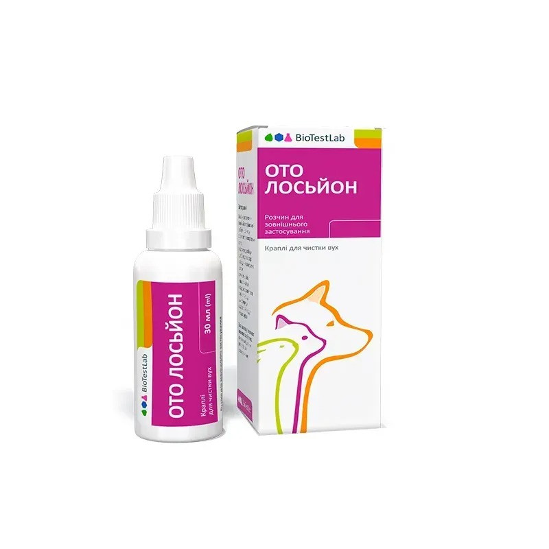 Засіб для чистки вух Ото лосьйон BioTestLab для котів і собак, 30 мл, фото 1