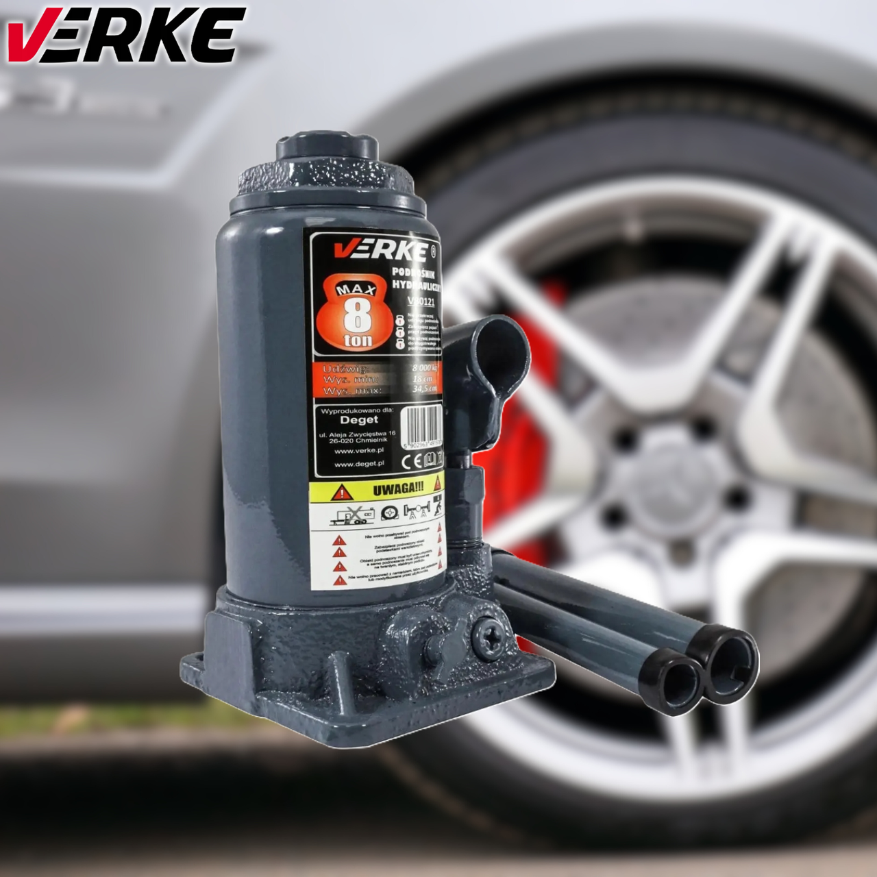 Домкрат гідравлічний пляшковий 8000 кг VERKE V80121 8 тонн, 18-35 см