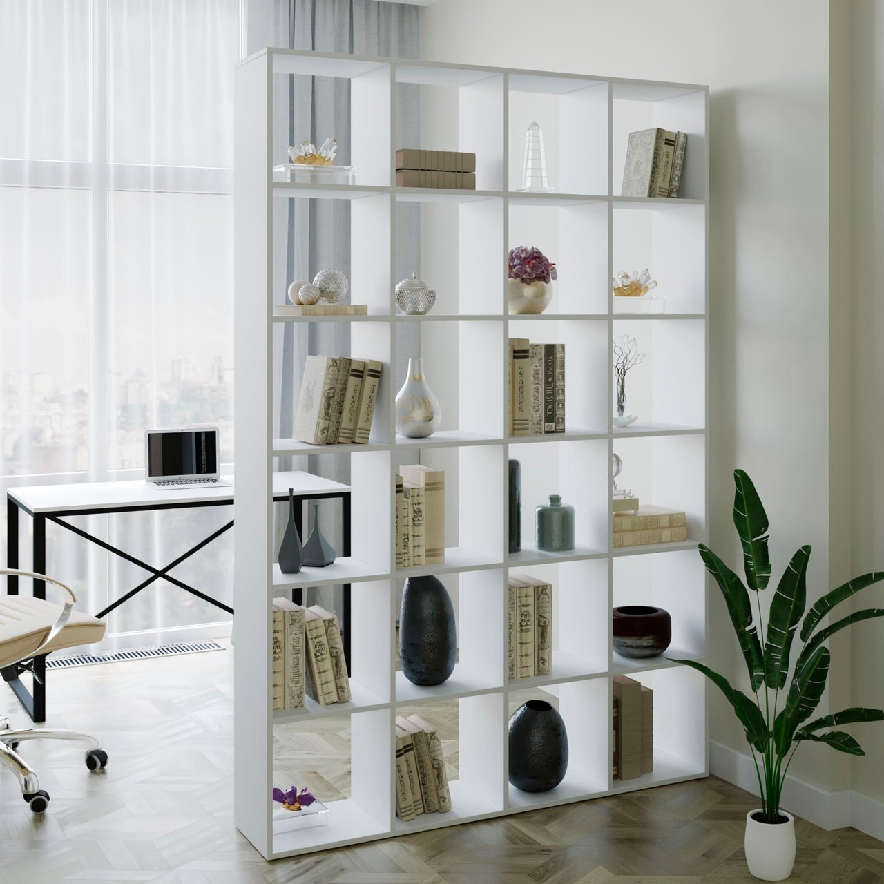 Підлоговий відкритий стеллаж для книг і документів, книжкова полиця на 24 комірки, розділювальні стеллажі, фото 1