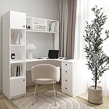 Кутовий письмовий стіл з полицями та шухлядами 1800х1690×1190 мм Білий